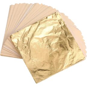 500 Sheets Imitation Gold Leaf for Art Square Imitation Gold Foil Sheets Gold Leaf Sheets Gold Foil Paper for DIY Gilding Painting Decoration Crafting Furniture, 5.51 x 5.51 Inches/ 14 x 14 cm