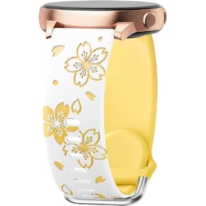 Two-Tone Flower Engraved Bands Compatible with Samsung Galaxy Watch 6/5/4 Band 40mm 44mm, Galaxy Watch 5 Pro 45mm/Watch 6/4 Classic/Active 2,Galaxy Watch 3,20mm Soft Silicone Sport Strap Women