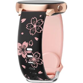 Two-Tone Flower Engraved Bands Compatible with Samsung Galaxy Watch 6/5/4 Band 40mm 44mm, Galaxy Watch 5 Pro 45mm/Watch 6/4 Classic/Active 2,Galaxy Watch 3,20mm Soft Silicone Sport Strap Women in Kuwait