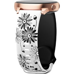 أحزمة منقوشة بالزهور بلونين متوافقة مع ساعة Samsung Galaxy Watch 6/5/4 Band 40mm 44mm، Galaxy Watch 5 Pro 45mm/Watch 6/4 Classic/Active 2، Galaxy Watch 3,20mm حزام رياضي من السيليكون الناعم للنساء