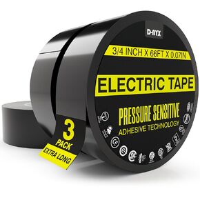 3 PACK EXTRA LONG Vinyl Electrical Tape Rolls Waterproof Flame Heat & Weather Resistant Indoor Outdoor High-Temperature Super Electric Wire tapes Professional Grade 3/4 in x 66 FT 7 Mil Black Set