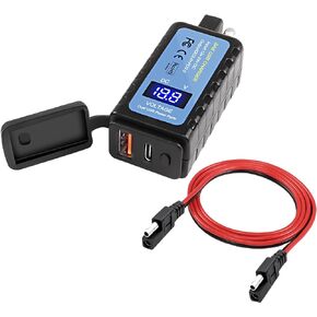 XMSJSIY Motorcycle Phone USB Charger Adapter SAE to Type-C PD & USB Quick Charge 3.0 Extension Cable with Voltemeter,ON/Off Switch and Waterproof for Phone Tablet GPS etc -1.2M/3.9FT