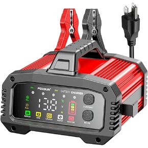 FOXSUR Portable Smart Car Battery Charger 12Volt 25Amp or 24V 15A Motorcycle Truck Boat Booster AGM LiFePO4 Lead Acid Deep Cycle Wet EFB Batteries Automatic Repair Maintainer