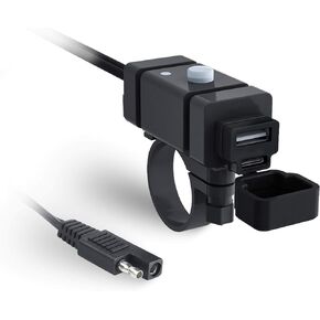 iMESTOU Motorcycle Phone Charger Kit 18W Ring Terminal to USB C 3.0A Quick Charge Dual USB QC 3.0 Handlebar Cellphone Charge Adapter Switch & Fuse for 12V/24V Motorcycles