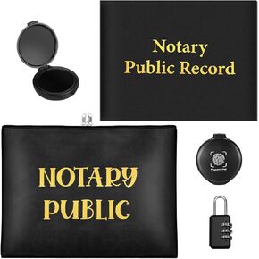 5 Pcs Notary Supplies Notary Bag for Women with Lock Kit Waterproof Security Bag 2 Pcs Black Ink Fingerprint Stamps Pad 11 x 8.6 Inch 63 Pages Hardcover Notary Public Handbook Record Journal