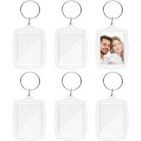 6pcs Clear Double Sided Blank Picture Keychain Acrylic Photo Frame Keyrings Personalised Photo Key Fob Holder with Split Ring for Insert 4.6 x 3.2cm Photo