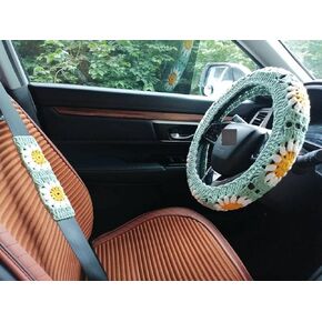 YDM Crochet Steering Wheel Cover,Sunflower Crochet Steering Wheel Cover,Car Steering,Steering Wheel Cover for Women (B A+1 Belt Cover)