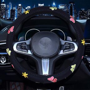 Auto Car Steering Wheel Cover with Embroidery Pattern,Soft Leather Stylish,Non-Slip,Warm in Winter Cool in Summer,Elegant Car Series Universal 15 inch for Girls Women Ladies Queen-Ladybug