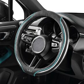 LDJ Carbon Fiber Suede Steering Wheel Cover Universal 15Inch Car Interior Accessories Comfortable Anti-Slip and Odorless D Shaped Sport Style Car Steering Wheel Cover Protector for Women and Men Blue