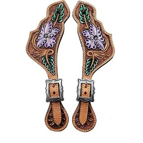 أشرطة جلدية مزخرفة بالزهور قابلة للتعديل لركوب الخيل | حواف ممتازة مع إبزيم مطلي بالنيكل خالٍ من الصدأ | معدات الفروسية الغربية للجنسين للرجال والنساء | يناسب أحذية رعاة البقر in Kuwait