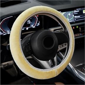 Car Fluffy Steering Wheel Cover, 15'' Universal Furry Auto Steering Wheel Protector for Warm Winter, Elastic Non-Slip Car Steering Wheel Cover, Vehicle Interior Decor Accessories (Coffee)