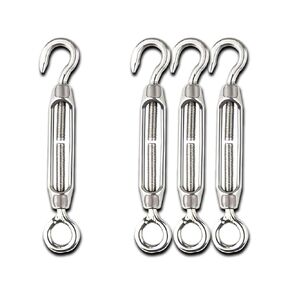 304 Stainless Steel Hook & Eye Turnbuckle Light Duty Wire Rope Tension (M4 8pack)