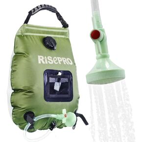 Solar Shower Bag, RISEPRO 5 gallons/20L Solar Heating Premium Camping Shower Bag Hot Water with Temperature 45°C Removable Hose on/Off Switchable Shower Head Hiking Climbing Summer Shower K8