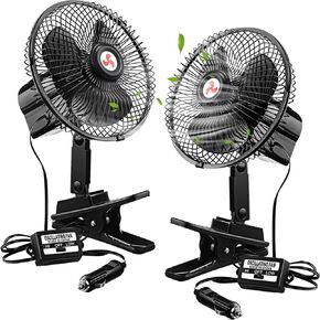 2 Pcs 7" Portable Car Fan with Car Cigarette Lighter Electric Cooling 12 Volt Oscillating Fan 12 Volt Fan Automobile Vehicle 360 Degree Swivel Fan with Clip for Car Truck Camping Supplies, Black