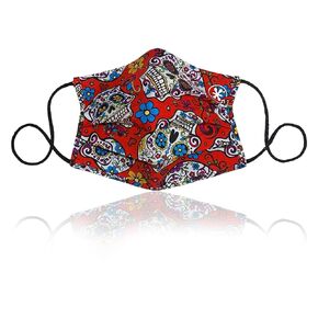 JaxMask® | Calaveras Sugar Skulls Black Halloween Cloth Face Mask | 2 Layer With Nose Wire Day Of The Dead | ‘SkullQuest Collection’ (Black)