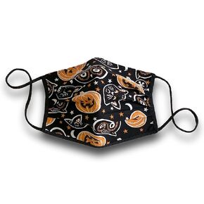 JaxMask® | Black Cats Pumpkins Owls Moons Stars Halloween Cloth Face Mask | 2 Layer With Nose Wire | “AllhallowsEve Collection" (Spider Black)