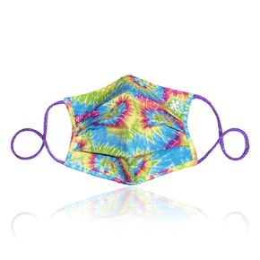 JaxMask® | Girls Colorful Tie Dye Pleated Cloth Face Mask | Youth Kids 2 Layer Washable & Reusable Face Covering | ‘FlowerChild Collection’ (Single)