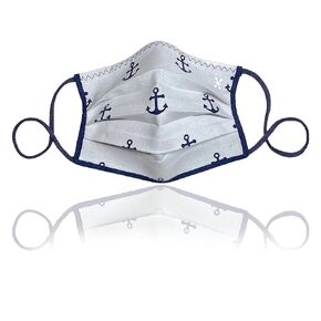 JaxMask® | Navy Blue Nautical 2 Layer Pleated Cloth Face Mask | Anchors Washable & Reusable Face Covering With Nose Wire | ‘FouledAnchor Collection’ (Navy)