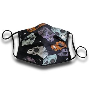 JaxMask® | Marbled Skulls Stars Black Cloth Face Mask | 2 Layer Pleated Midnight Spider Webs Face Covering | “GrayMatter Collection"