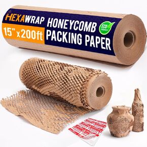 Honeycomb Packing Paper 12" x 55ft with Rope & 20 Fragile Stickers|Shipping & Moving Supplies|Small Business Packaging Supplies|Eco Friendly Bubble Wrap Packing Boxes for Moving