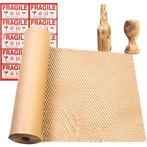 Dish Packing Kit Glassware Moving Supplies 15"x500' Great Alternative to Bubble Cushioning Wrap for Packing 80GSM Honeycomb Paper Recyclable Moving Paper with Fragile Stickers