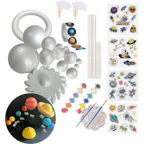 Solar System Model Kit for Crafts, Solar System Project Kit Include Foam Balls, Color Pigments, Paint Tray Palette, Brushes, Sticks, Flags, Stickers (58 Pack Set)
