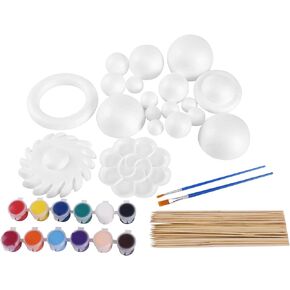 FFchuanhe 72 Pcs Solar System Model Foam Balls Kit Includes Mixed Sizes Craft Foam Bamboo Sticks Color Pigments Paint Tray Palettes Picture Plate Painting Brushes for School Science Projects