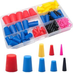 130PCS Silicone Rubber Stoppers, 8 Sizes High Temp Silicone Rubber Protective Tapered Plug Assortment Kit,Masking System Kit Perfect for Powder Coating, Painting, Anodizing, Plating & Media Blasting