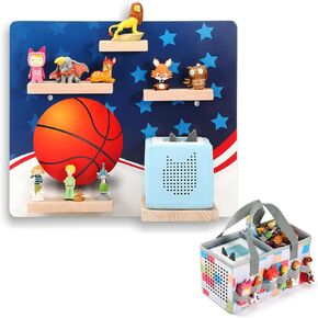Floating Shelf for Toniebox, Wall Mount Magnetic Wooden Shelf with Carrying Case Compatible with Tonie Audio Player Figures Character for Children Baby's Room (Astronaut)
