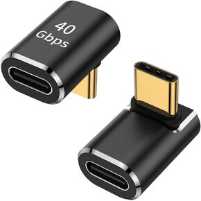 AuviPal USB C 90 Degree Adapter (2 Pack), USB C Male to Female L Shape Right Angle Connector for Steam Deck, ROG Ally, MacBook, Tablet, Phone and More - Black
