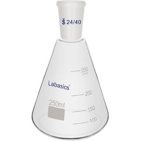Glass 24/40 Erlenmeyer Flask, Borosilicate Glass Heavy Wall Flask with 24/40 Standard Taper Outer Joint, 250 ml