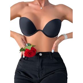 Women's Deep V Plunge Push Up Bra with Clear Straps Backless Convertible Low Cut Underwire Bra