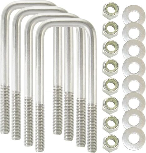 TMW (4) 304 Stainless Steel Square U-Bolts 1/2" Diameter x 2-1/16" Inside Width x 6-5/16" Inside Height with SS Lock Nuts & Washers for Boat and Utility Trailers Fits Down Over 2" Wide Metal in Kuwait
