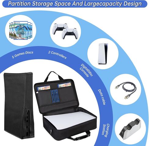 حقيبة حمل TECTINTER لحقيبة سفر PS5 - غطاء غبار لجهاز PS5 حقيبة واقية مناسبة لوحدة تحكم PS5 القرص/الإصدار الرقمي وأجهزة التحكم وبطاقات الألعاب وسماعات الألعاب وغيرها من الملحقات in Kuwait