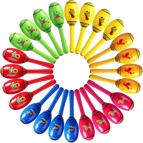 Yunsailing 24 Pcs Mini Wooden Fiesta Maracas 6 Designs Noisemaker for Mexican Fiesta, Mexican Party Supplies, Cinco De Mayo Party Favors, Carnivals, Musical Fun, Birthday Party, Taco Tuesday in Saudi Arabia