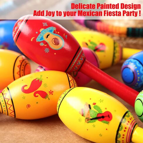 Yunsailing 24 Pcs Mini Wooden Fiesta Maracas 6 Designs Noisemaker for Mexican Fiesta, Mexican Party Supplies, Cinco De Mayo Party Favors, Carnivals, Musical Fun, Birthday Party, Taco Tuesday in Saudi Arabia