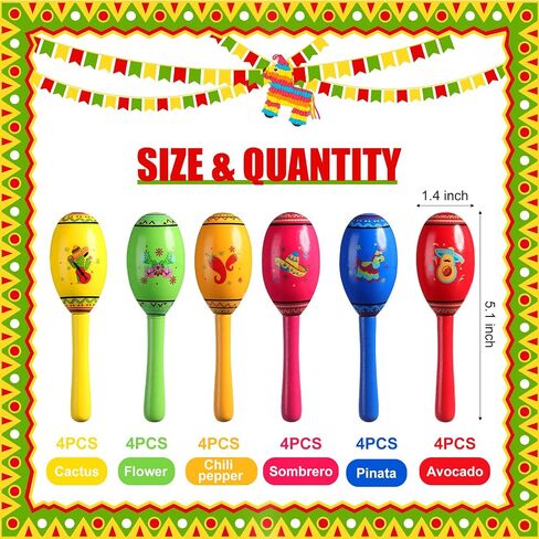 Yunsailing 24 Pcs Mini Wooden Fiesta Maracas 6 Designs Noisemaker for Mexican Fiesta, Mexican Party Supplies, Cinco De Mayo Party Favors, Carnivals, Musical Fun, Birthday Party, Taco Tuesday in Saudi Arabia