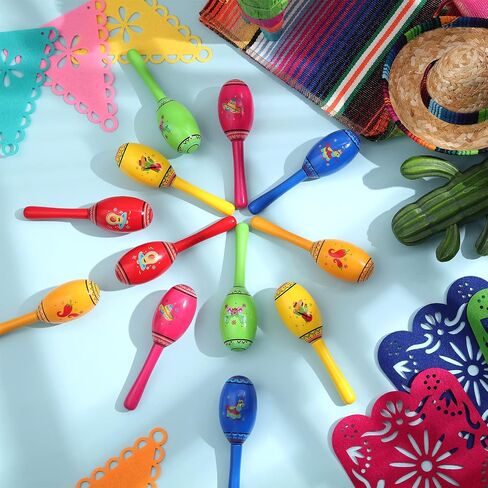 Yunsailing 24 Pcs Mini Wooden Fiesta Maracas 6 Designs Noisemaker for Mexican Fiesta, Mexican Party Supplies, Cinco De Mayo Party Favors, Carnivals, Musical Fun, Birthday Party, Taco Tuesday in Saudi Arabia