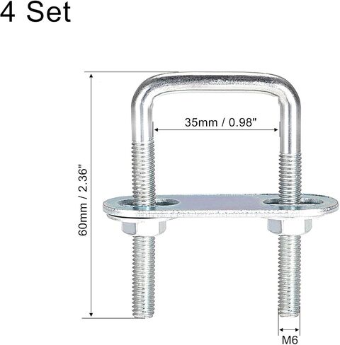 uxcell Square U-Bolts 3/4"(20mm) Inner Width Carbon Steel M6 with Nuts, Frame Plate, Round Washers 4 Set in Saudi Arabia