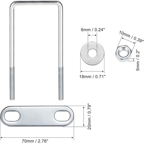 uxcell Square U-Bolts 3/4"(20mm) Inner Width Carbon Steel M6 with Nuts, Frame Plate, Round Washers 4 Set in Saudi Arabia