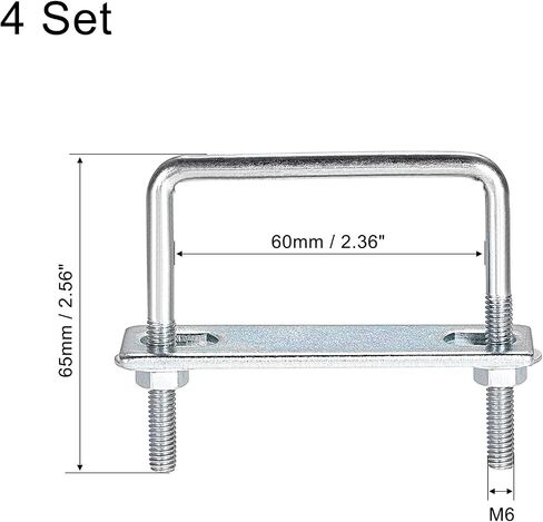 uxcell Square U-Bolts 3/4"(20mm) Inner Width Carbon Steel M6 with Nuts, Frame Plate, Round Washers 4 Set in Saudi Arabia
