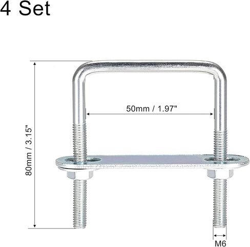 uxcell Square U-Bolts 3/4"(20mm) Inner Width Carbon Steel M6 with Nuts, Frame Plate, Round Washers 4 Set in Saudi Arabia