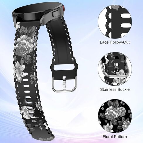 ZSMJ متوافق مع Samsung Galaxy Watch 6/5/4 Band 40mm 44mm/Classic 43mm 47mm 42mm 46mm/Pro 45mm/Active 2/Watch 3 41mm، دانتيل نحيف طباعة زهور سيليكون ناعم 20 مم سريع الفك للنساء in Kuwait