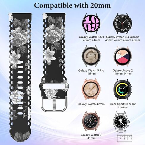 ZSMJ متوافق مع Samsung Galaxy Watch 6/5/4 Band 40mm 44mm/Classic 43mm 47mm 42mm 46mm/Pro 45mm/Active 2/Watch 3 41mm، دانتيل نحيف طباعة زهور سيليكون ناعم 20 مم سريع الفك للنساء in Kuwait