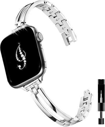 Bands Compatible with Apple Watch Band 38mm 40mm 41mm 42mm 44mm 45mm，Feminine Slim Bling Dressy Metal Bangle Bracelet Replacement for iwatch SE Series 9 8 7 6 5 4 3 2 1 women in Saudi Arabia