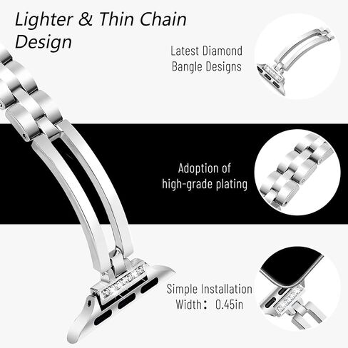 Bands Compatible with Apple Watch Band 38mm 40mm 41mm 42mm 44mm 45mm，Feminine Slim Bling Dressy Metal Bangle Bracelet Replacement for iwatch SE Series 9 8 7 6 5 4 3 2 1 women in Saudi Arabia