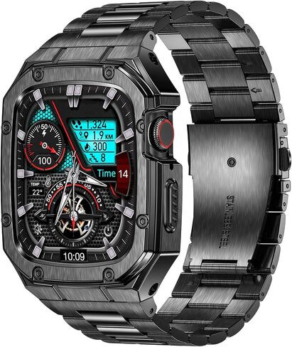 سوار من الفولاذ المقاوم للصدأ مع حافظة متوافقة مع Apple Watch Ultra 2/1 49mm Series SE 9 8 7 6 5 4 3 2 1 38mm 40mm 41mm 42mm 44mm 45mm مع غطاء معدني متين واقٍ لأحزمة iWatch للرجال in Kuwait