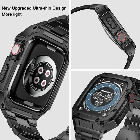 سوار من الفولاذ المقاوم للصدأ مع حافظة متوافقة مع Apple Watch Ultra 2/1 49mm Series SE 9 8 7 6 5 4 3 2 1 38mm 40mm 41mm 42mm 44mm 45mm مع غطاء معدني متين واقٍ لأحزمة iWatch للرجال in Kuwait