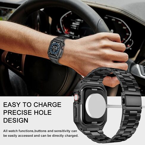 سوار من الفولاذ المقاوم للصدأ مع حافظة متوافقة مع Apple Watch Ultra 2/1 49mm Series SE 9 8 7 6 5 4 3 2 1 38mm 40mm 41mm 42mm 44mm 45mm مع غطاء معدني متين واقٍ لأحزمة iWatch للرجال in Kuwait