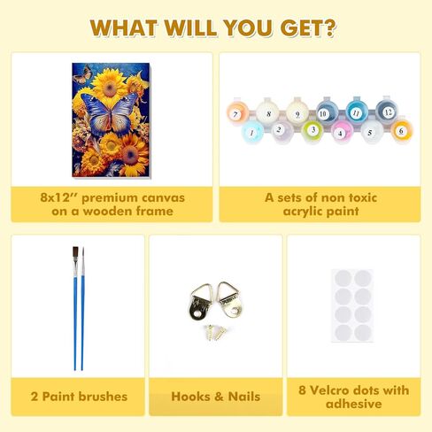 مجموعة الطلاء بالأرقام من VINDIJA للبالغين والأطفال، مجموعات الطلاء بالأرقام على شكل فراشة للبالغين على إطار قماشي، اللون بالأرقام للبالغين، مجموعات الحرف الفنية للفتيات من سن 8 إلى 12 بالغًا، 8 × 12 بوصة in Kuwait